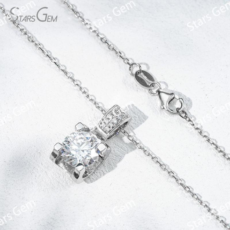 6.5mm & 8mm Round Brilliant Cut Moissanite S925 Sterling Silver Diamond Pendant Necklace