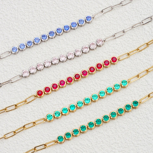 14K Gold Color Lab Grown Gemstone Chain Tennis Bracelets