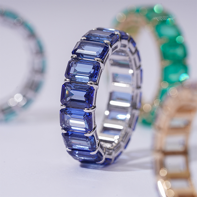 14K Gold Color Lab Grown Gemstone Diamond Eternity Rings