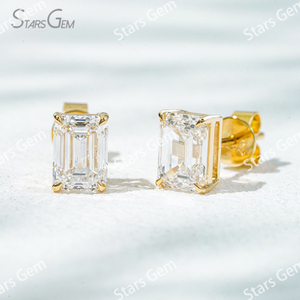 6.6×4.7mm Octagon Emerald Cut Lab Grown Diamond 4 Prongs 18K Gold Diamond Stud Earrings