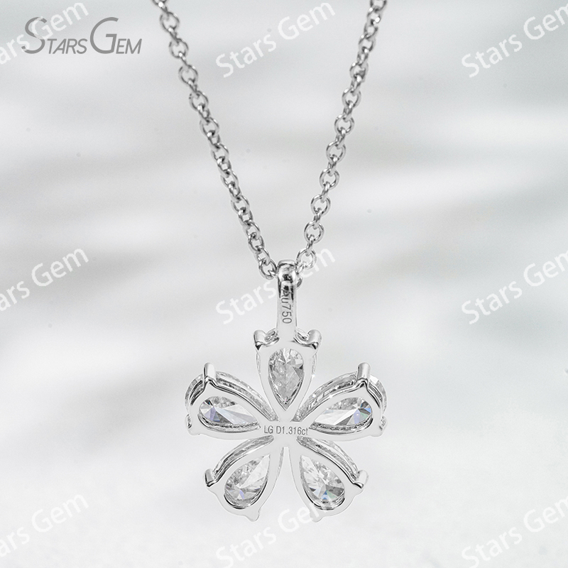 3.5×5.5mm Pear Cut Lab Grown Diamond Petals Shape Design 18K Gold Diamond Pendant Necklace