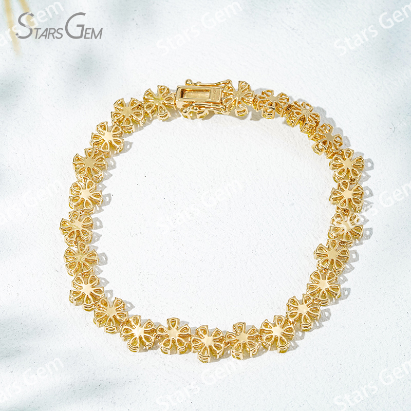 2×3mm Pear Cut Yellow Lab Grown Diamond Petals Shape Design 18K Yellow Gold Tennis Bracelet