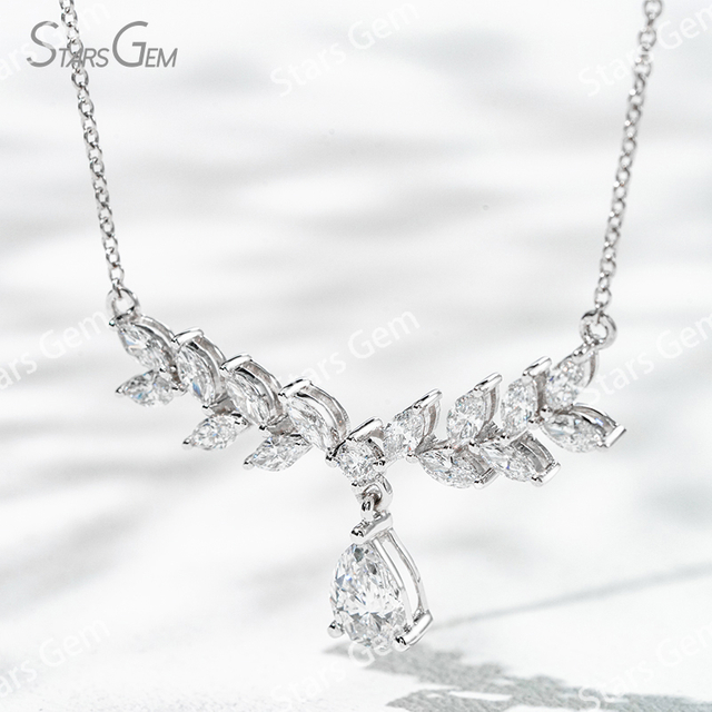 5×7mm Pear Cut Lab Grown Diamond 18K White Gold Diamond Necklace