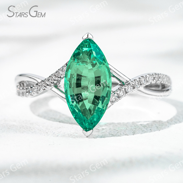 6×12mm Marquise Cut Lab Gemstones With Winding Band 18K Gold Pave Engagement Ring