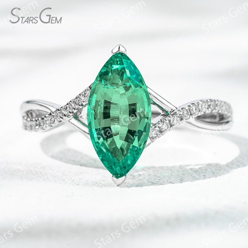 6×12mm Marquise Cut Lab Gemstones With Winding Band 18K Gold Pave Engagement Ring