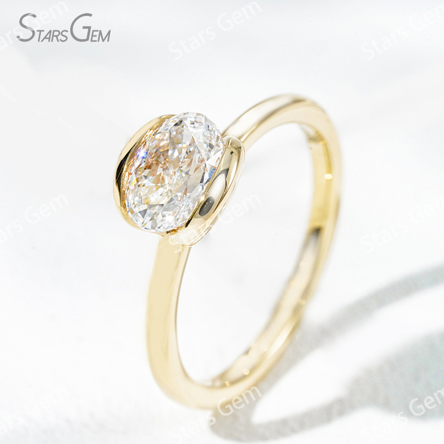 5.5×7.7mm Oval Cut Lab Grown Diamond 14K Yellow Gold Tension Set Solitaire Engagement Ring