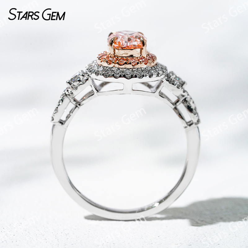 7.39×5.54mm Oval Cut Pink Lab Grown Diamond 18K White Gold Halo Engagement Ring