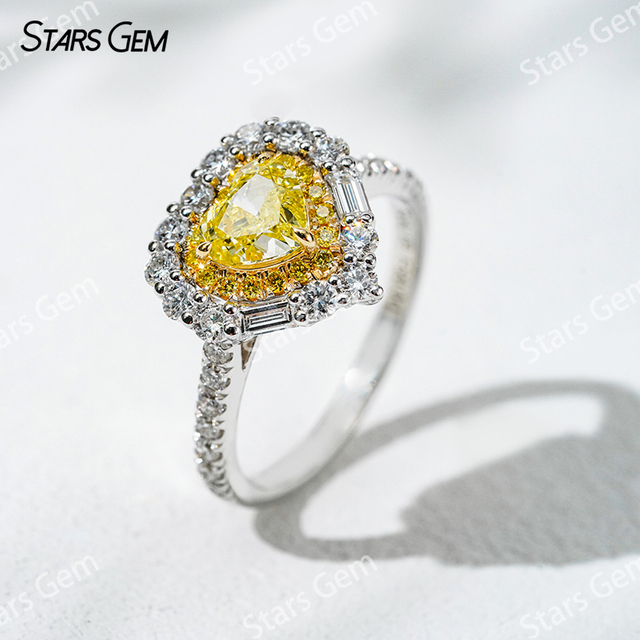 5.38×6.09mm Heart Cut Yellow Lab Grown Diamond 18K White Gold Halo Engagement Ring