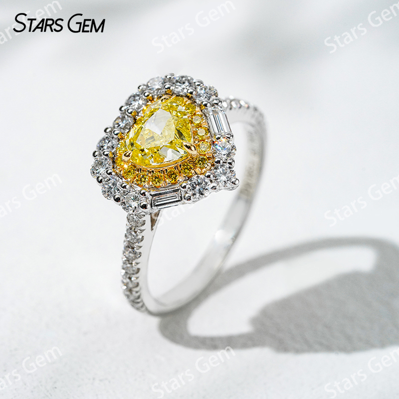 5.38×6.09mm Heart Cut Yellow Lab Grown Diamond 18K White Gold Halo Engagement Ring
