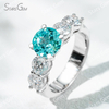 8mm Round Brilliant Cut Lab Grown Paraiba Sapphire With Side Moissanite 14K White Gold Engagement Ring