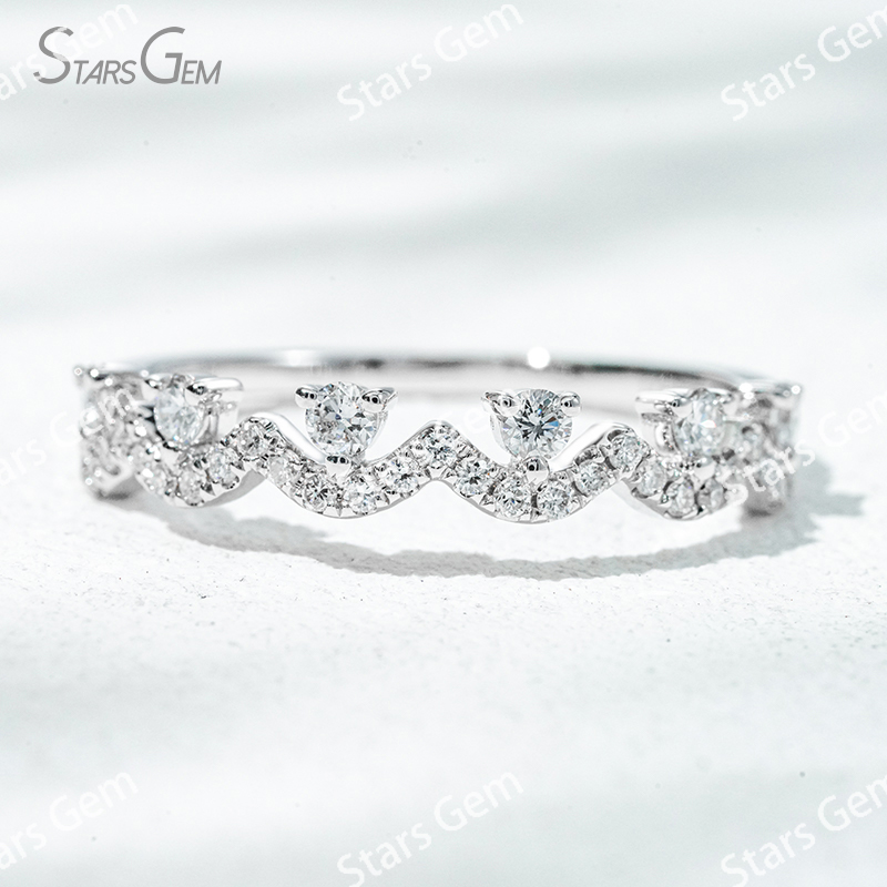 2mm Round Brilliant Cut Lab Grown Diamond 18K Gold Half circle Diamond Eternity Ring