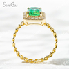 6×8mm Octagon Emerald Cut Lab Grown Emerald 18K Yellow Gold Halo Engagement Ring