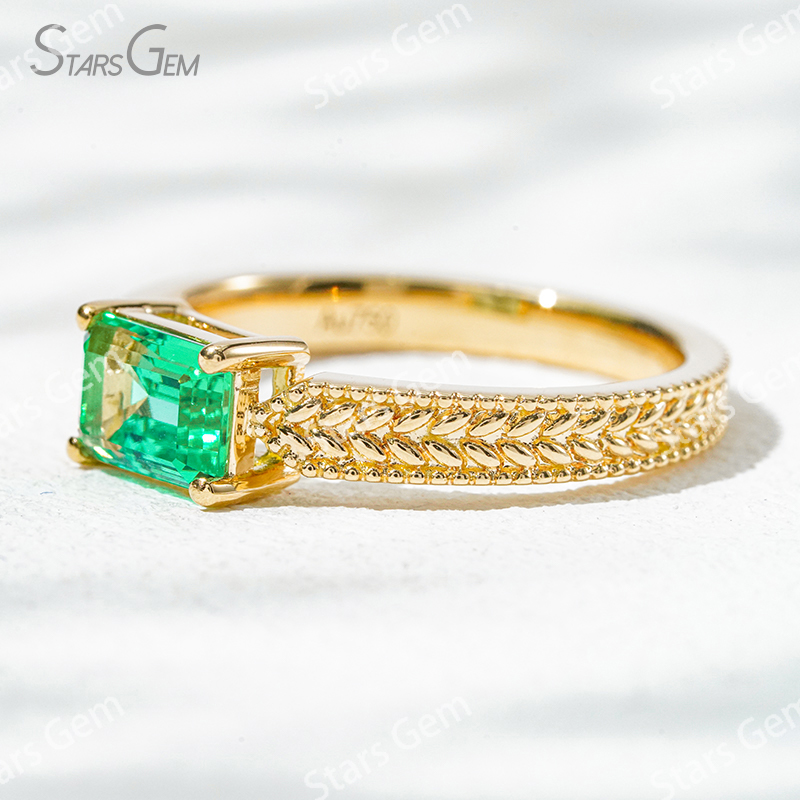 5×7mm Octagon Emerald Cut Lab Grown Emerald 18K Yellow Gold Solitaire Engagement Ring