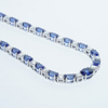14K White Gold Oval Cut Lab Grown Sapphire and Round Brilliant Cut Moissanite Diamond Necklace