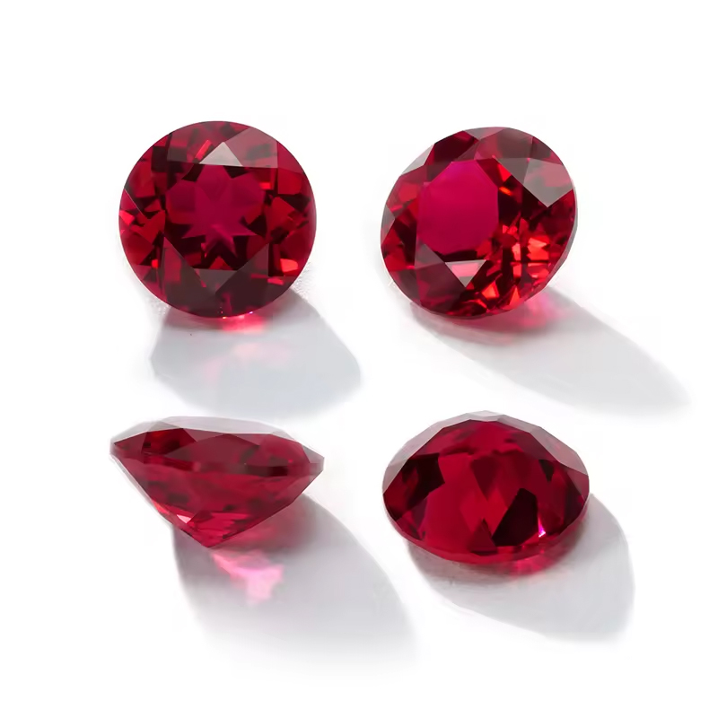 Round Brilliant Cut Blood Red Lab Grown Ruby synthetic Gemstones