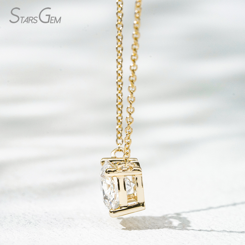 Starsgem Different Sizes Round Brilliant Cut Lab Grown Diamond 4 Prongs 10K Gold Diamond Pendant Necklace