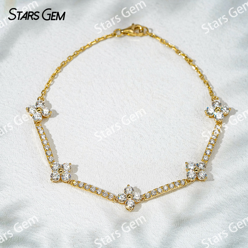 18K Solid Gold Flower Shape 3.2mm Round Brilliant Cut Lab Diamond Bracelet