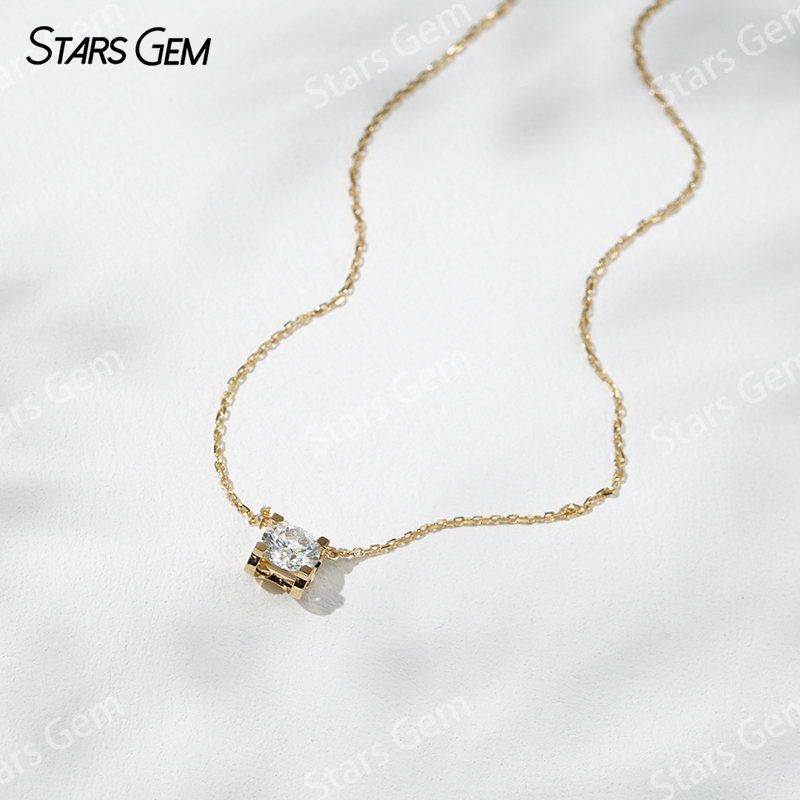 18K Solid Gold 6.45mm Round Brilliant Cut DEF VS Lab Grown Diamond Pendant Necklace