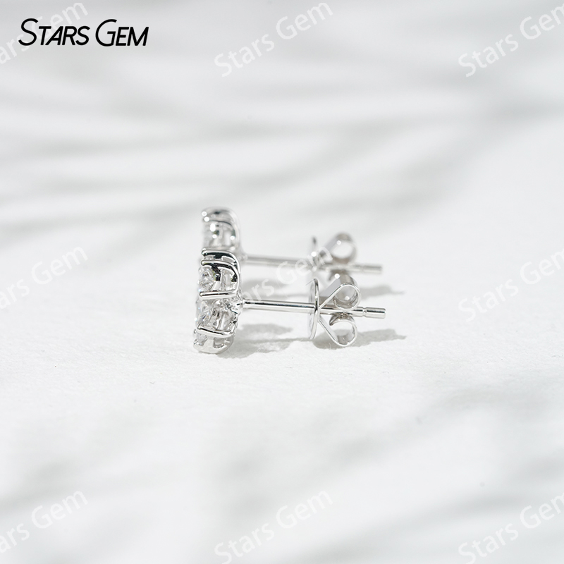Starsgem 3×3mm Heart Cut Lab Grown Diamond Four Leaves Clover Shape 18K White Gold Diamond Stud Earrings