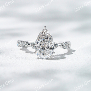 Lab Diamond Rings Starsgem Fine Jewelry 18K White Gold with 3 Carat Pear Cut Lab Grown Diamond Engagement Ring