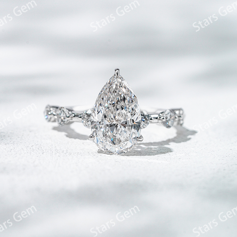 Lab Diamond Rings Starsgem Fine Jewelry 18K White Gold with 3 Carat Pear Cut Lab Grown Diamond Engagement Ring