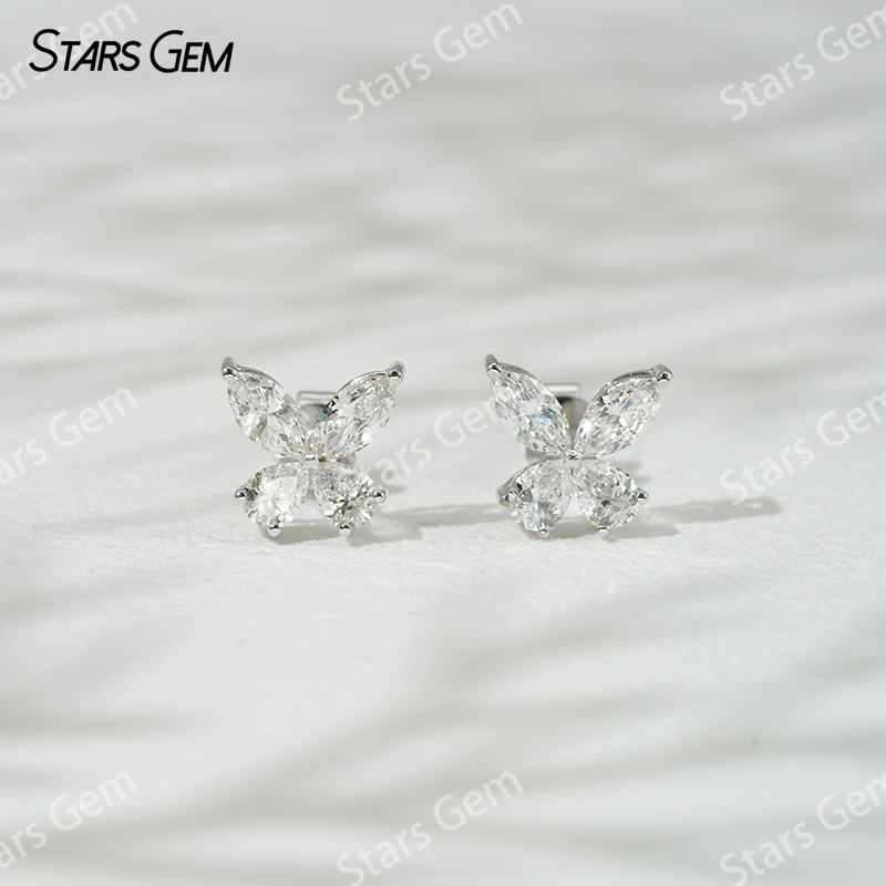 Starsgem 3×6mm Marquise Cut & 3×4mm Pear Cut Lab Grown Diamond Butterfly Shape 18K Gold Diamond Stud Earrings