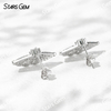 3.8mm Round Brilliant Cut Lab Grown Diamond Folding Fan Design 18K White Gold Diamond Stud Earrings