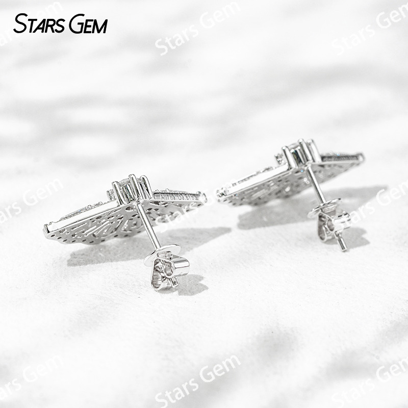 3.8mm Round Brilliant Cut Lab Grown Diamond Folding Fan Design 18K White Gold Diamond Stud Earrings