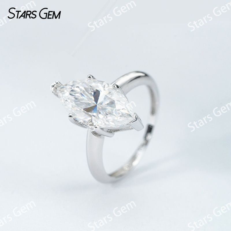 7×14mm Marquise Cut Moissanite S925 Sterling Silver Solitaire Engagement Ring