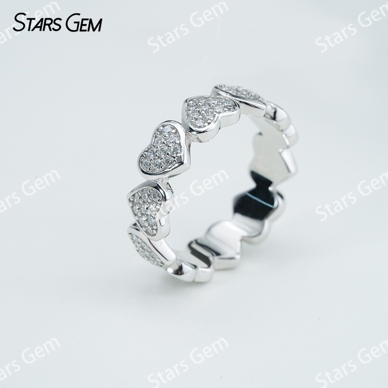 1mm Round Brilliant Cut Moissanite S925 Sterling Silver Heart Shape Design Diamond Eternity Ring