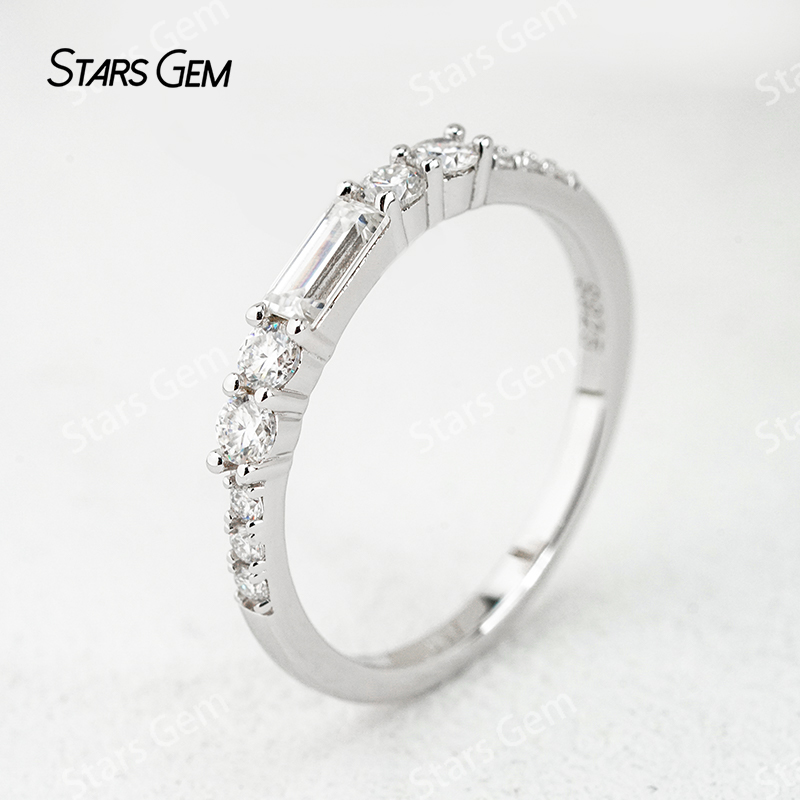 2.5×5mm Baguette Step Cut Moissanite S925 Sterling Silver Diamond Eternity Ring