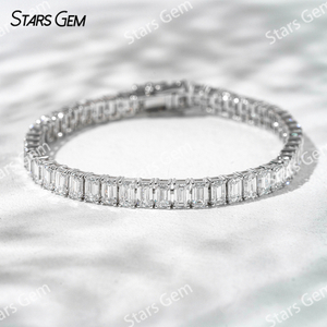 18K White Gold 3×5mm Octagon Emerald Cut Lab Diamond Bracelet Tennis Bracelet