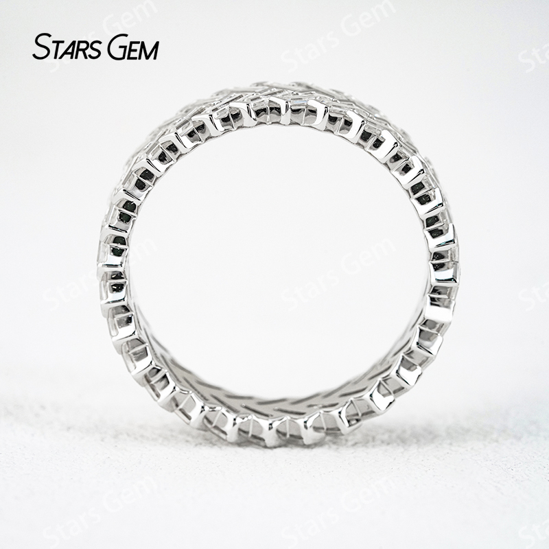 1.5×3.5mm Baguette Step Cut Moissanite S925 Sterling Silver Diamond Eternity Ring