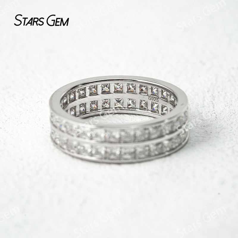 2×2mm Princess Cut Moissanite S925 Sterling Silver Diamond Eternity Rings