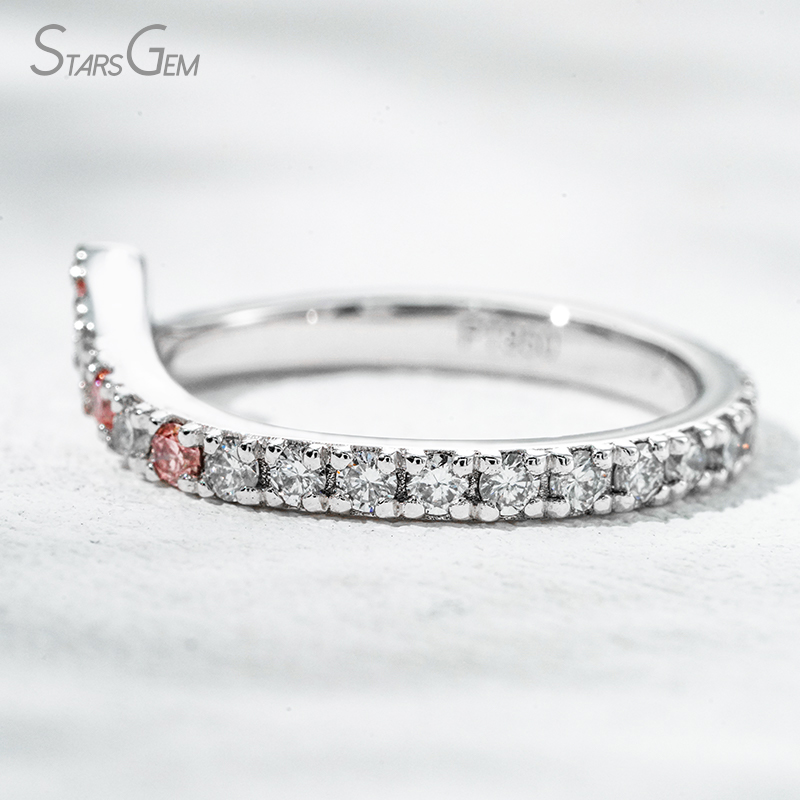 Custom Fancy Design Jewelry 1.8mm Round Brilliant Cut White Pink Lab Grown Diamond PT950 Diamond Eternity Ring