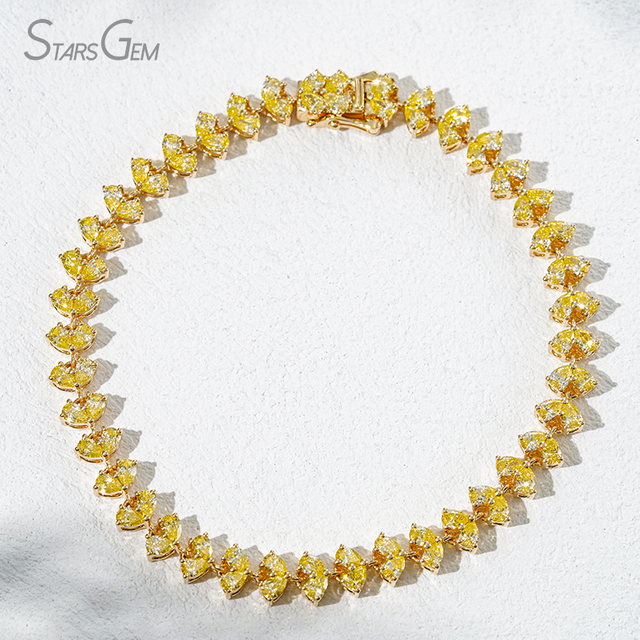 2×3mm Pear Cut Yellow Lab Grown Diamond 18K Yellow Gold Tennis Bracelet