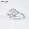 6×8mm Radiant Cut Moissanite S925 Sterling Silver Three Stone Engagement Ring