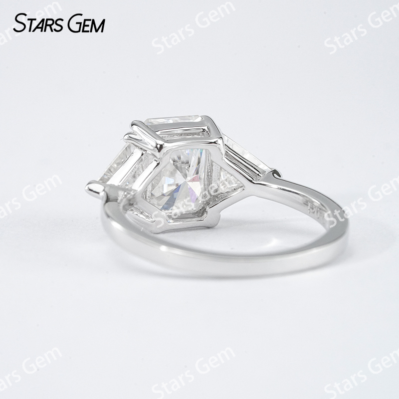 6×8mm Radiant Cut Moissanite S925 Sterling Silver Three Stone Engagement Ring