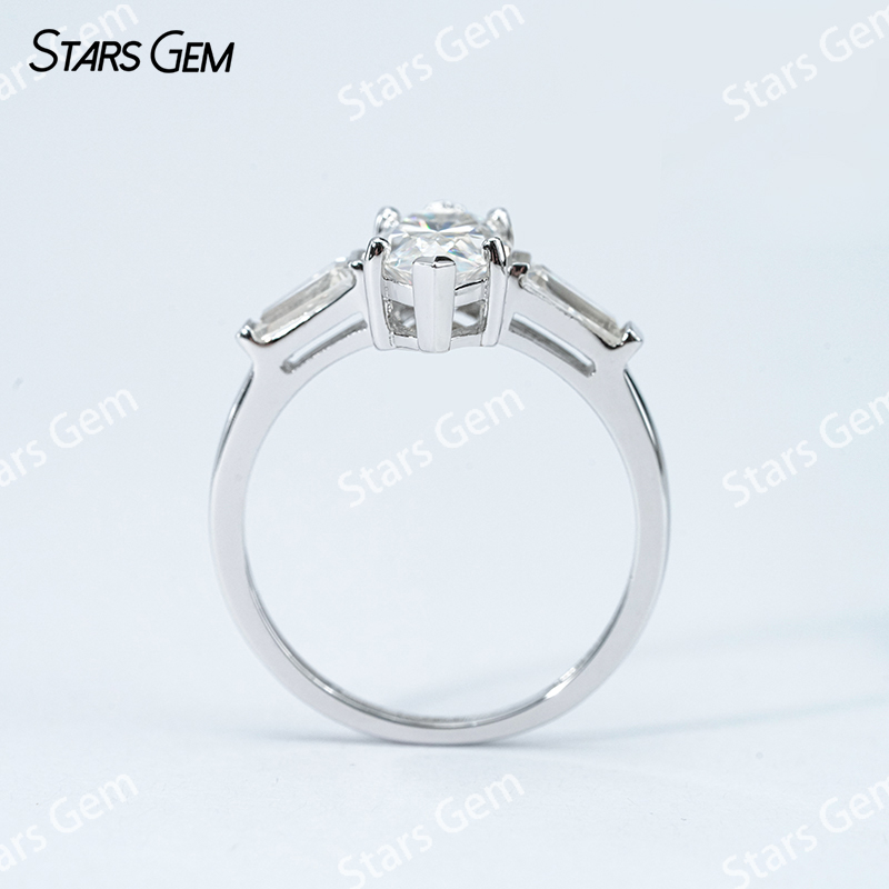 6×12mm Marquise Cut Moissanite S925 Sterling Silver Three Stone Engagement Ring