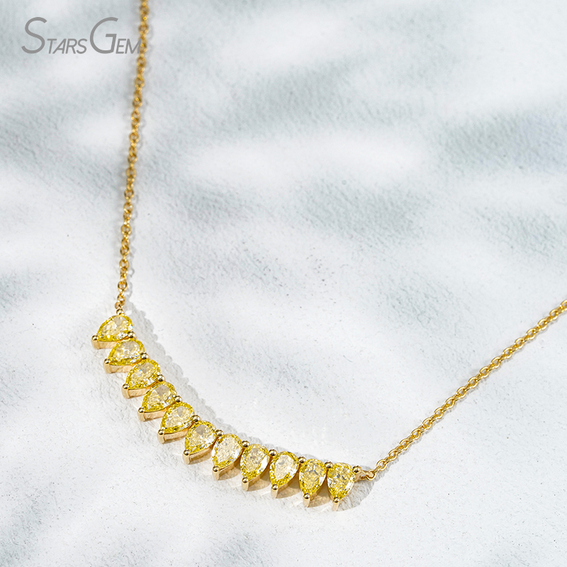 3×4.5mm Pear Cut Yellow Lab Grown Diamond 18K Yellow Gold Diamond Necklace