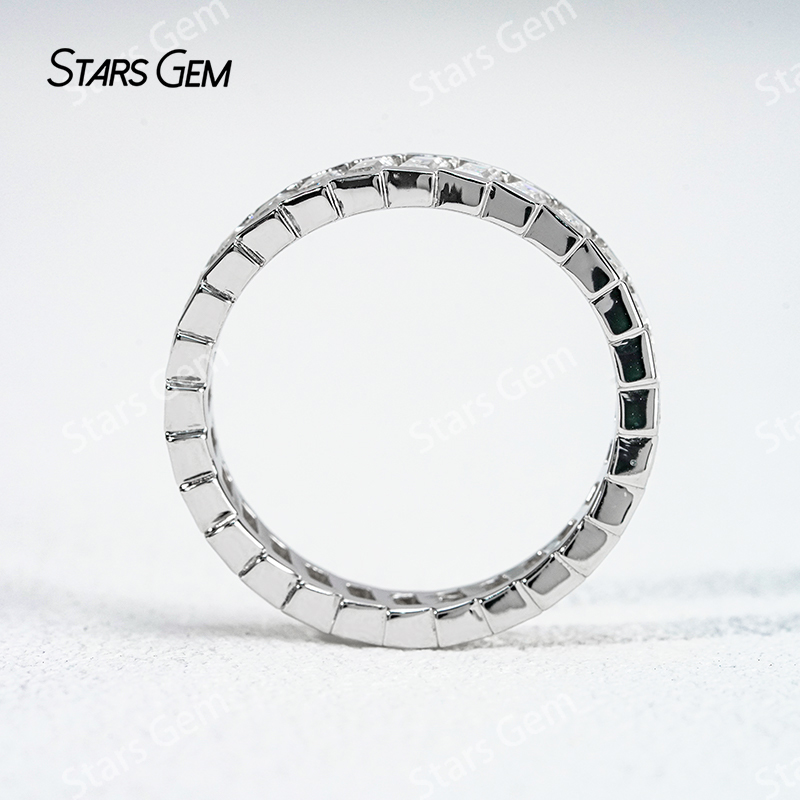 2×3mm Baguette Step Cut Moissanite S925 Sterling Silver Diamond Eternity Ring