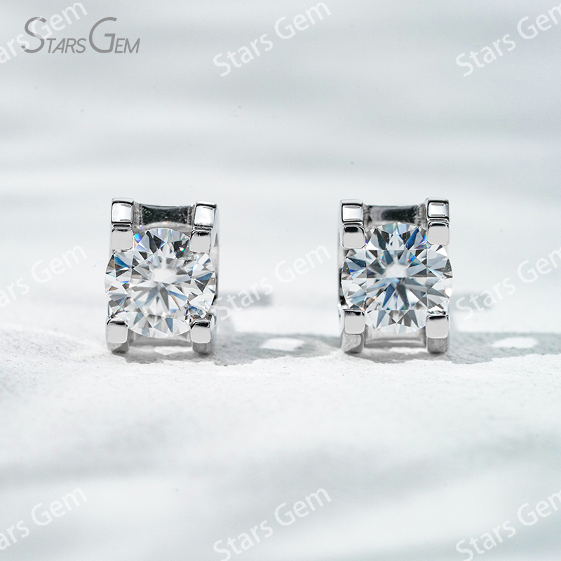 4mm & 5mm & 6.5mm Round Brilliant Cut Moissanite S925 Sterling Silver Diamond Stud Earrings