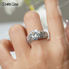 11mm Round Brilliant Cut Moissanite S925 Sterling Silver Pave Engagement Ring