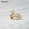 3.9mm Round Brilliant Cut Lab Grown Diamond Petals Shape Design 18K Yellow Gold Diamond Stud Earrings