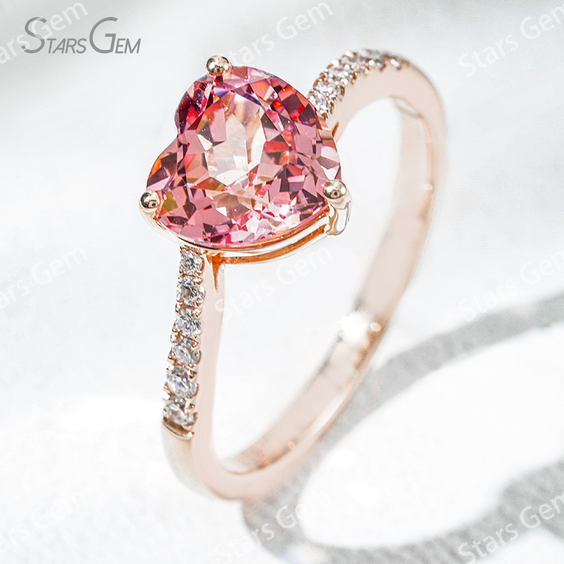 8×8mm Heart Cut Lab Grown Sukura Pink Sapphire 18K Rose Gold Pave Engagement Ring