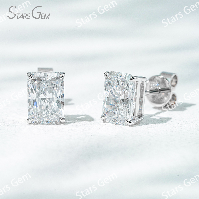 6.9×5mm Radiant Cut Lab Grown Diamond 4 Prongs 18K Gold Diamond Stud Earrings