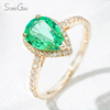 7×10​mm Pear Cut Lab Grown Emerald 18K Yellow Gold Halo Engagement Ring