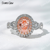 7.39×5.54mm Oval Cut Pink Lab Grown Diamond 18K White Gold Halo Engagement Ring