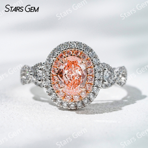 7.39×5.54mm Oval Cut Pink Lab Grown Diamond 18K White Gold Halo Engagement Ring