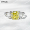 6.4×6.8mm Radiant Cut Yellow Lab Grown Diamond 18K White Gold Three Stone Engagement Ring